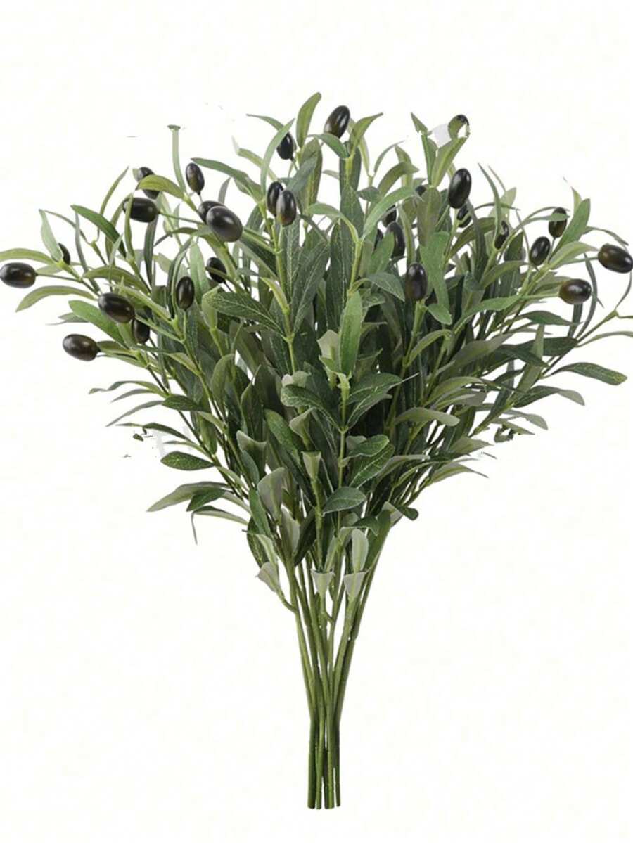 1/3支人造橄榄枝，仿真橄榄叶，人造植物，橄榄叶树装饰，绿叶喷雾，适用于高花瓶，家居客厅婚礼装饰，餐桌装饰 - 綠色 - 查看 1