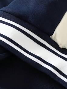 Vintage American Style Star Embroidered Baseball Jacket For Men, Loose Fit Streetwear Contrast Color Letter Print Jacket, Autumn/Winter - Blue and White - View 7