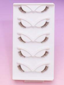 5 Pairs Of Brown Half Eye Transparent Root False Eyelashes, Fluffy And Soft, Natural DIY Prank Comic Fish Tail Fairy Ultra-Fine Stem Feather Tail Grafting Eyelashes Cross Thick 3D Mink Fur Eyelashes - Brown - View 4