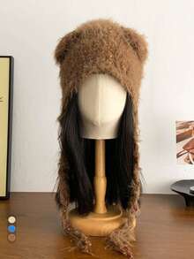 1 件装女士甜美熊耳针织无檐便帽，秋冬保暖护耳帽，可爱猫耳设计