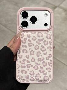 Cute Pink Leopard Print Faux Leather Phone Case, Compatible With IPhone 17 Pro Max, 17 Pro, 17, 16, 15, 14, 13 Pro Max, Polka Dot Matte Protective Cover - Leopard - View 1