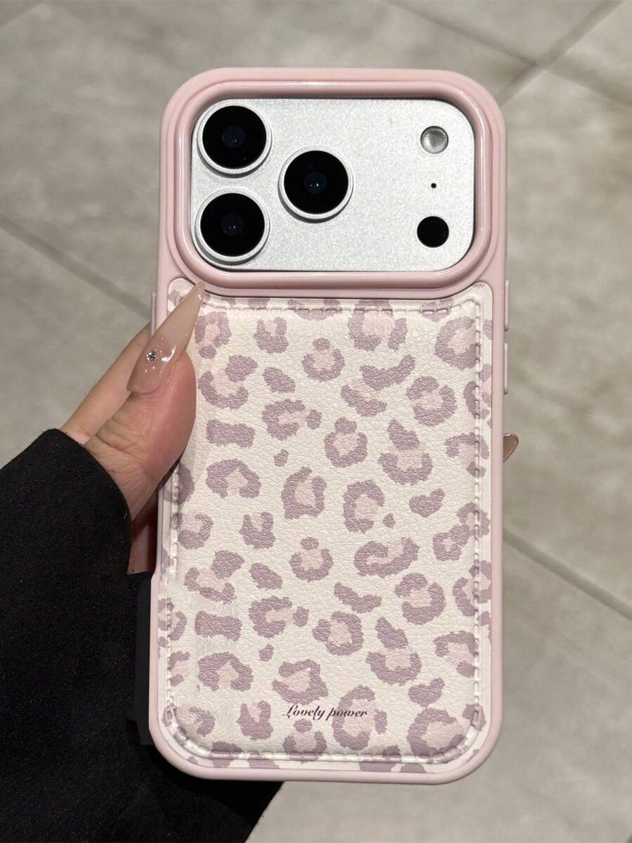 Cute Pink Leopard Print Faux Leather Phone Case, Compatible With IPhone 17 Pro Max, 17 Pro, 17, 16, 15, 14, 13 Pro Max, Polka Dot Matte Protective Cover - Leopard - View 1