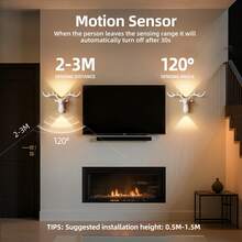 Lámpara de pared con sensor de movimiento con forma de cabeza de ciervo - Luz de pared LED inalámbrica recargable por USB, luz nocturna de inducción de 1200mAh, para oficina/dormitorio/escaleras, decoración navideña/de Halloween para habitación - Multicolor - Ver 4