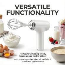 USB Rechargeable Handheld Electric Whisk - Powerful 6-Speed Mixer For Baking, Eggs, Cream & Cookies, Lightweight With Detachable Beaters (White/Pink) - trắng - Xem 6