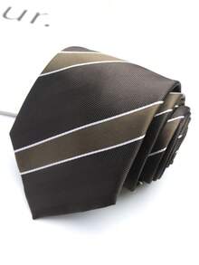 1pc Coffee Striped Unisex Hand-Tied Necktie, Suitable For Casual, Street, School Style, Daily Wear And Gift - Multicolor - View 17