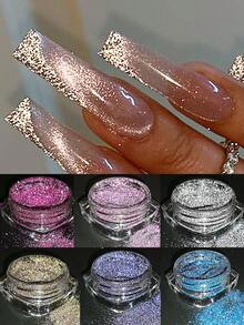 反光闪粉 6 件装 闪亮粉色银色钻石美甲浸粉 全息闪光颜料美甲亮片 - 彩色 - 查看 7