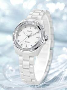 LIGE女士腕表，陶瓷表带，独特表盘。休闲又不失精致的石英腕表。防水，适合日常佩戴。