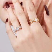 Trébol de Cuatro Hojas, Fritillaria Blanca, Zirconia Cúbica Brillante, Chapado en Oro/Plata, Ajustable - Ideal para Cumpleaños y Aniversarios - Oro - Ver 7