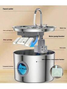 3.2L Stainless Steel Cat Water Fountain, Super Quiet Cat Bowl, Dog Water Bowl, Pet Water Dispenser, Machine Washable - Multicolor - View 8