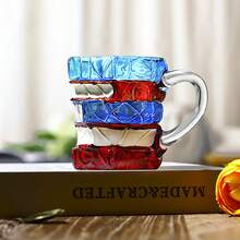 1pc 3D Book Coffee Cup, Stacked Book Glass Mug For Coffee, Tea, Milk And Hot Drinks, Artistic Literary Design Mug For Readers, Writers, And Book Lovers, Unique Creative Desk Cup For Office, Home, Study Room And Library Use, Transparent Heat-Resistant Glass Coffee Mug With Handle, Perfect Gift For Bookworms, Students, Teachers - Multicolor - View 3