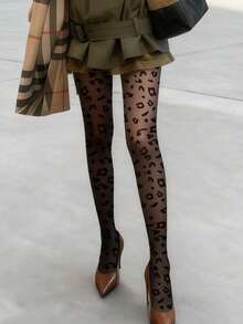 1 Pair 80g/200g/300g Women's Sexy Black Translucent Leopard Print Leggings, Plus Size Leggings, Autumn And Winter Business And Sexy Pantyhose, Black Sexy Transparent Stockings, Plus Size Pants, Warm Leggings And Pantyhose Thermal Lined Tights Women(Suitable For -5~25°C)