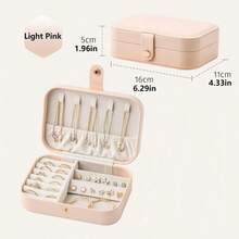 CASEGRACE 1PC Rectangle PU Leather Jewelry Box Organizer Small Travel Portable Earring Ring Jewellery Storage Case For Girl Women Wedding Birthday Gift, Gift Back To School - White - View 20