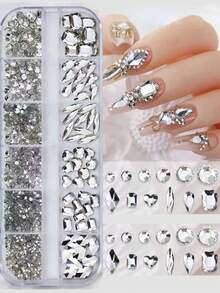 1101pcs Pure Crystal Nail Rhinestones - Shiny White Rhinestone & Gems, Multi-Size & Shape Nail Charms DIY Jewelry Decorations Nails - White - View 1