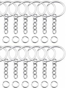 钥匙圈套装，包含100个带链钥匙圈、100个开口环和100个螺丝眼钉，适用于树脂工艺品和钥匙链制作。 - 銀色 - 查看 9