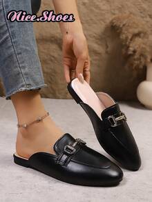 Nuovi accessori casual da donna, eleganti mule con punta chiusa e slip-on, mocassini piatti neri, mocassini piatti marroni - nero - Visualizzare 4