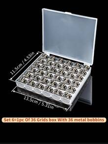 1套透明梭芯盒或梭芯盒套装，多功能家用缝纫机绕线轴，梭芯收纳盒，缝纫配件，空盒可选，塑料梭芯和金属梭芯3种款式，25槽和36槽2种尺寸