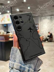 Travel-Nspired Airplane Route Desian Case For Samsung Galaxy S24 S23 S22 Ultra Plus,Suitable For IPhone 17 Air,IPhone16/IPhone15/XR/7p8p/P12promax/P13promax/P14PROMAX/P13/P14/P11/P12/P14, XS/S/XSMAX/, Cute & Fashionable Thick Protective Cover - 黑色 - 查看 5