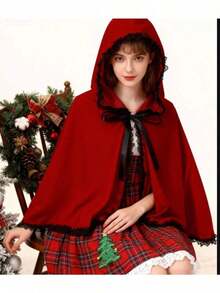 1pc Chrismas Women's Costume Shawls, Little Red Riding Hood Lace Patchwork Hooded Capes, Carnival Christmas Party, Festival Performance Props - Nhiều màu - Xem 3