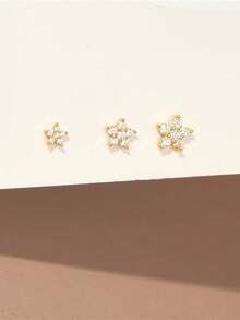 3 Pieces Set Flower 925 Sterling Silver Earring Women Romantic Stud Earring 18K Gold Plated Helix Cartilage For Daily Wear Wedding Party Engagement Christmas Gifts Fine Jewelry