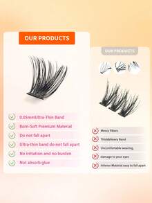 Kit de extensiones de pestañas en racimos D Curl de 485 piezas, racimos de pestañas wispy para un aspecto natural de 10-18 mm, 30D-40D, para un look natural DIY