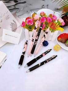 6pcs High-Quality Metal Ballpoint Pens, 0.5mm Black Ink, Black Cream Butterfly Design, Great As New Year Gift