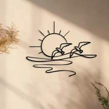 1pc Energetic Sunrise Metal Wall Decor - Fashionable Modern Minimalist Iron Art Decoration, Easy To Hang, Wall Mountable - Perfect For Enhancing Home Aesthetics, Unique Housewarming/Wedding Gift, Metal Wall Art - Black - View 4