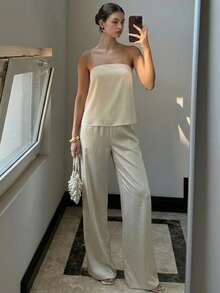 女士裤装套装 两件套 夏季女士裤装套装 两件套上衣 优雅女装套装 休闲两件套 女士 白色 - 白色 - 查看 4