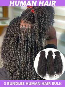 3pcs Afro Kinkys Bulk Human Hair, 16 Inch 50 Gram 4c Curly Hair For Permanent Sister Locs/Mini Twists/Braids Can Dye And Bleach (Natural Black, 8-20 Inch) - Natural Black - View 7