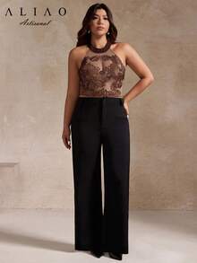 A&A Große Größen elegante Blumen Häkel-Mesh-Stickerei Weste, Sommerbekleidung, romantische Hochzeitssaison, Blumenoberteil, würdevolles Top, Ball-Party, Schulanfang, anmutige Damen, Weiß-Themen-Party, Outfit für Neujahr - Kaffeebraun - Übersicht 6