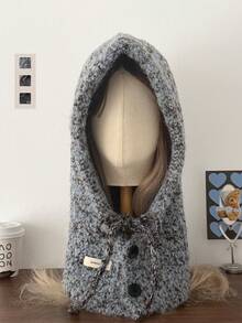1pc Winter Scoodie Balaclava - Knitted Scarf & Hood Combined, Warm Ear Protection, Fashionable Mixed Color, High-Quality Wool Blend, Suitable For Autumn/Winter - Multicolor - View 4