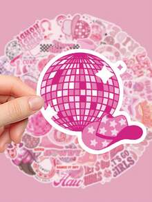 50pcs Pink Disco Cowgirl Stickers Vinyl Decorated With Unique Cowboy Shape Suitable For Water Bottles Headphones Office Supplies & Accessories Bookshelves Table Decorations Disposable Suitable For Party Giveaways And Gifts - Multicolor - View 5
