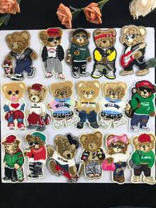 Parche bordado de oso marrón de dibujos animados, diseño único para ropa y accesorios DIY, vaqueros, vestidos, adorable aplicación bordada de dibujos animados - Multicolor - Ver 1