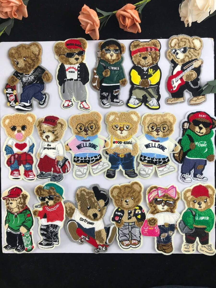 Parche bordado de oso marrón de dibujos animados, diseño único para ropa y accesorios DIY, vaqueros, vestidos, adorable aplicación bordada de dibujos animados - Multicolor - Ver 1