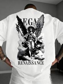 Zrgoth Men's Casual Versatile Minimalist Revival Angel Print Short Sleeve T-Shirt - White - View 3