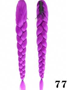28英寸紫色合成纤维辫子假发，方便的夹式马尾辫接发，适合角色扮演、万圣节服装 - 彩色 - 查看 7