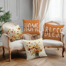 4 vỏ gối trang trí in họa tiết hoa cúc và hoa dại cổ điển "Home Sweet Home & Bless This Home", vải nhung đào, kích thước 17,7*17,7in (45*45cm), thích hợp để trang trí nhà cửa, ghế sofa, phòng ngủ, phòng khách, làm quà tặng - Nhiều màu - Xem 6