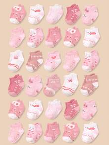 Bộ 24/12/5/1 đôi tất chống trượt ngẫu nhiên cho bé gái với họa tiết nơ và trái tim dệt jacquard. Những đôi tất đáng yêu này phù hợp cho bé gái mặc hàng ngày và các dịp dự tiệc, cũng có thể dùng làm tất đi sàn cho trẻ sơ sinh, và tất chống trượt màu hồng cho trẻ sơ sinh. - Nhiều màu - Xem 2