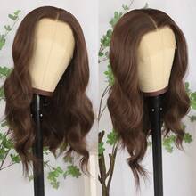 Glueless 13X4 Platinum Blonde Short Wave Lace Front Wig Pre Plucked Hairline Soft Bob Wavy Wigs 14 Inch Heat Resistant Ombre Blonde Colored Bob Wavy Synthetic Hair Replacement Wigs Breathable HD Lace 180% Density Wear And Go Wigs For Women Girls Daily & Party Use - 咖啡棕 - 查看 5