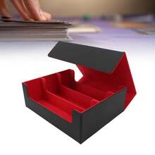 Card Deck Box 3 Rows Large Capacity Magnetic Closure PU Leather Card Deck Storage Case for Game Cards Tarot Cards Black Shell with Red Lining - Negro - Ver 4