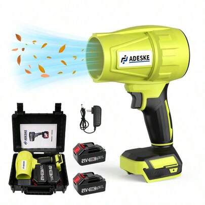 Soplador Eléctrico de Litio Recargable de Alta Potencia para Secado de Cabello, Limpieza de Defoliación de Patio en el Hogar + Herramientas Eléctricas de Eliminación de Polvo, Adaptador de Batería de Dos Piezas de 21V, Herramientas Eléctricas de Alto Rendimiento, Limpieza, Eliminación de Polvo, Herramientas Eléctricas Multifuncionales de Eliminación de Hojas, Ventilador, con Juego de Caja de AlmacenamientoPlaza Las
