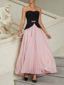 Women's Elegant Solid Color Long Party Dress - Pink - View 1