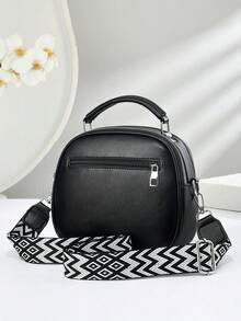 Bolsa Feminina Preta - Mini Bolsa Transversal Com Alça De Ombro Removível, Bolsa Tote Casual, Design Com Zíper Duplo E Alça De Ombro Removível. - Preto - Ver 7