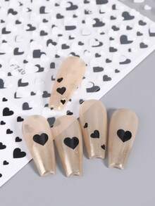 2 miếng dán móng tay hình trái tim 3D màu đen, họa tiết chấm tròn đơn giản chủ đề tình yêu, tự dính, dùng để trang trí móng tay, làm móng tại nhà, đám cưới, ngày Valentine. - màu đen - Xem 7