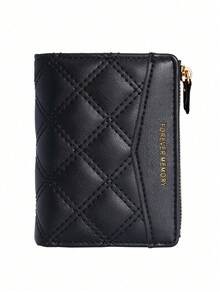 2025 短款女士钱包 刺绣 TPU 拼接学生卡包 零钱包 简约手提包卡套 女士钱包 迷你钱包 小钱包 可爱钱包 女士钱包 - 黑色 - 查看 1