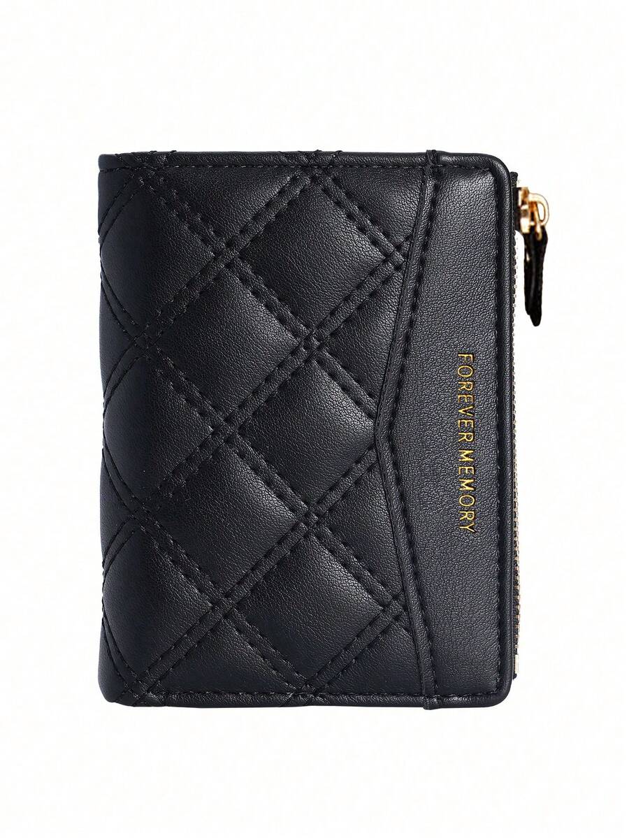 2025 短款女士钱包 刺绣 TPU 拼接学生卡包 零钱包 简约手提包卡套 女士钱包 迷你钱包 小钱包 可爱钱包 女士钱包 - 黑色 - 查看 1