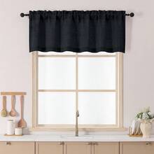 Chyhomenyc Black Valance For Windows, Light Filtering Textured Small Kitchen Valance, Rod Pocket Top Window Short Curtain For Bathroom Basement Farmhouse, 60Wx20L Inch, 1 Panel,60inchWx20inchL(Packof1),Black - 黑色的 - 查看 1