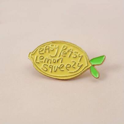 1 Piece Cute Yellow Lemon Easy Peasy Lemon Squeezy Simple Design Brooch Badge