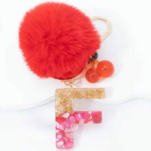 1 Piece Of Rose Red English Letter Resin Keychain With Bubble Hair Ball And Red Cherry Decoration 18K Gold Lobster Buckle Design, Suitable For Bag Chains, Mobile Phone Hanging Chains, Keychains, And Gifts For Friends And Mothers - Red - View 32