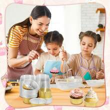 tazas de aluminio para hornear, forros para cupcakes con tapas, moldes para tartas con tapas y cucharas, tazas desechables para hornear de 5 onzas, para panadería, picnic, boda, de - 1 - Ver 6