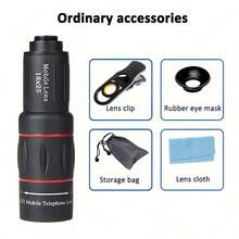 18倍长焦镜头,高清智能手机长焦镜头,手持使用,兼容iOS和安卓手机,适用于音乐会、演出、旅行、创意摄影,智能手机摄影配件,兼容和安卓手机,适合暑假、旅行、创意摄影、社交媒体内容、Vlog、度假旅行工作室、户外直播、旅行Vlog视频录制、网红内容、手机配件、手机相机镜头、摄影配件 - 黑色 - 查看 10